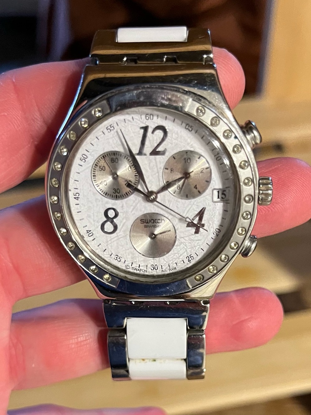 Swatch White and Silver Women's Bracelet Watch
